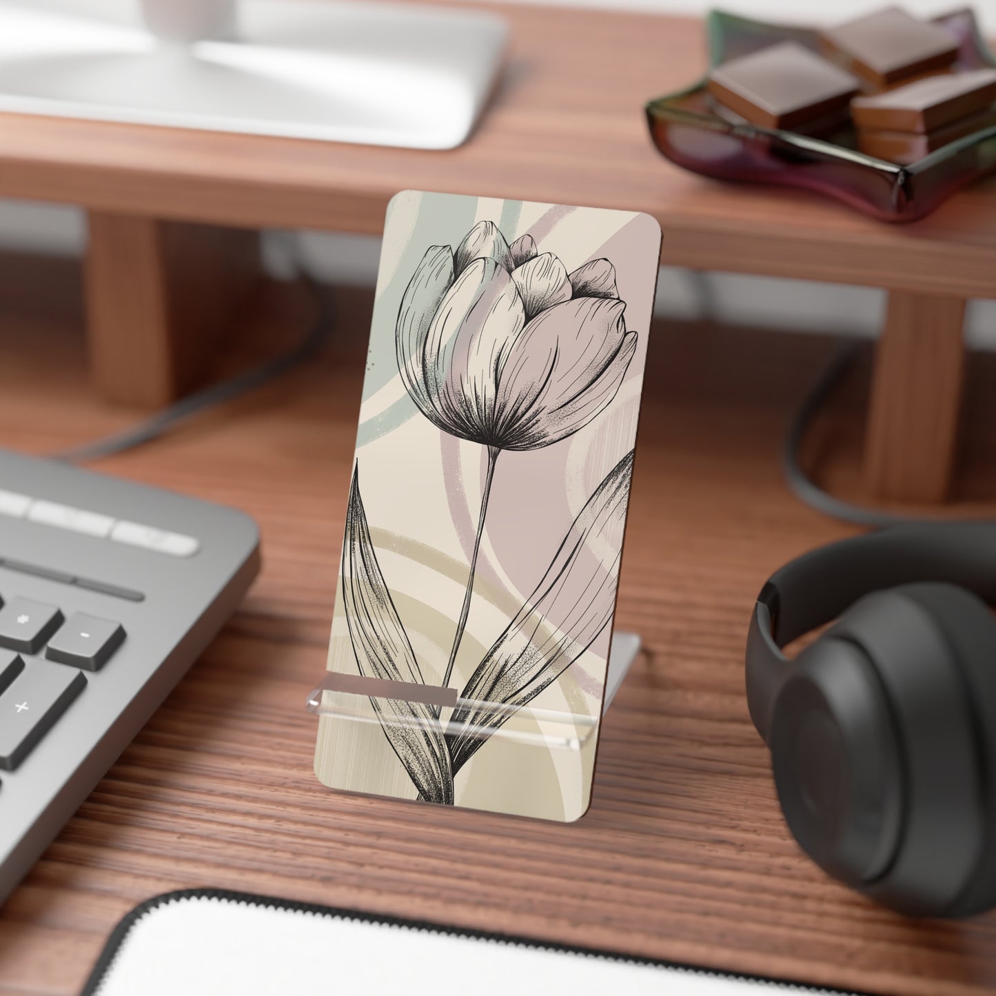Elegant Floral Smartphone Stand, Desk Decor, Gift for Her, Office Accessory, Mother's Day Present, Phone Holder