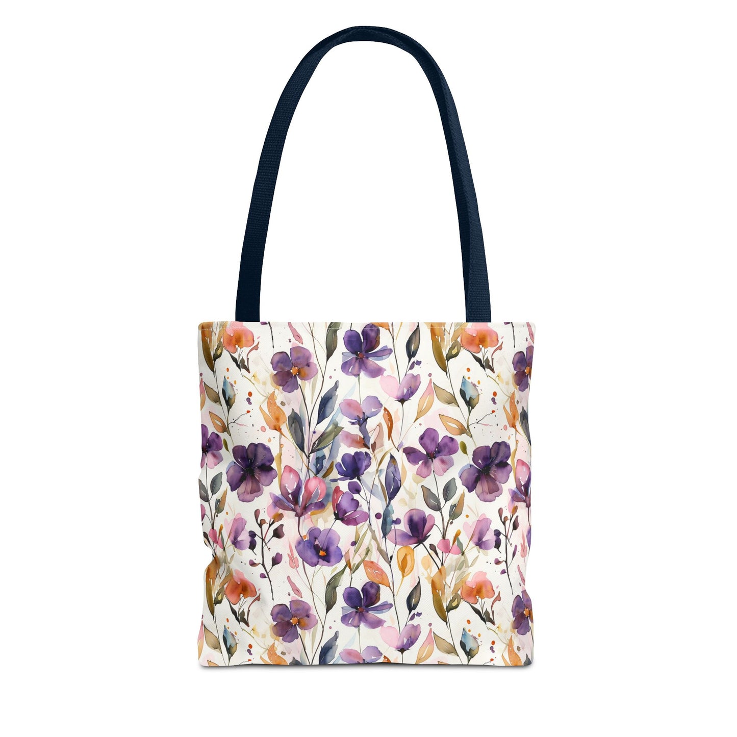 Floral Watercolor Tote Bag — Purple & Orange Botanical All-Over Print