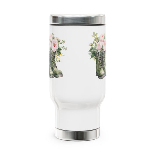 Floral Combat Boots Travel Mug — 14 oz Stainless Steel Insulated Tumbler
