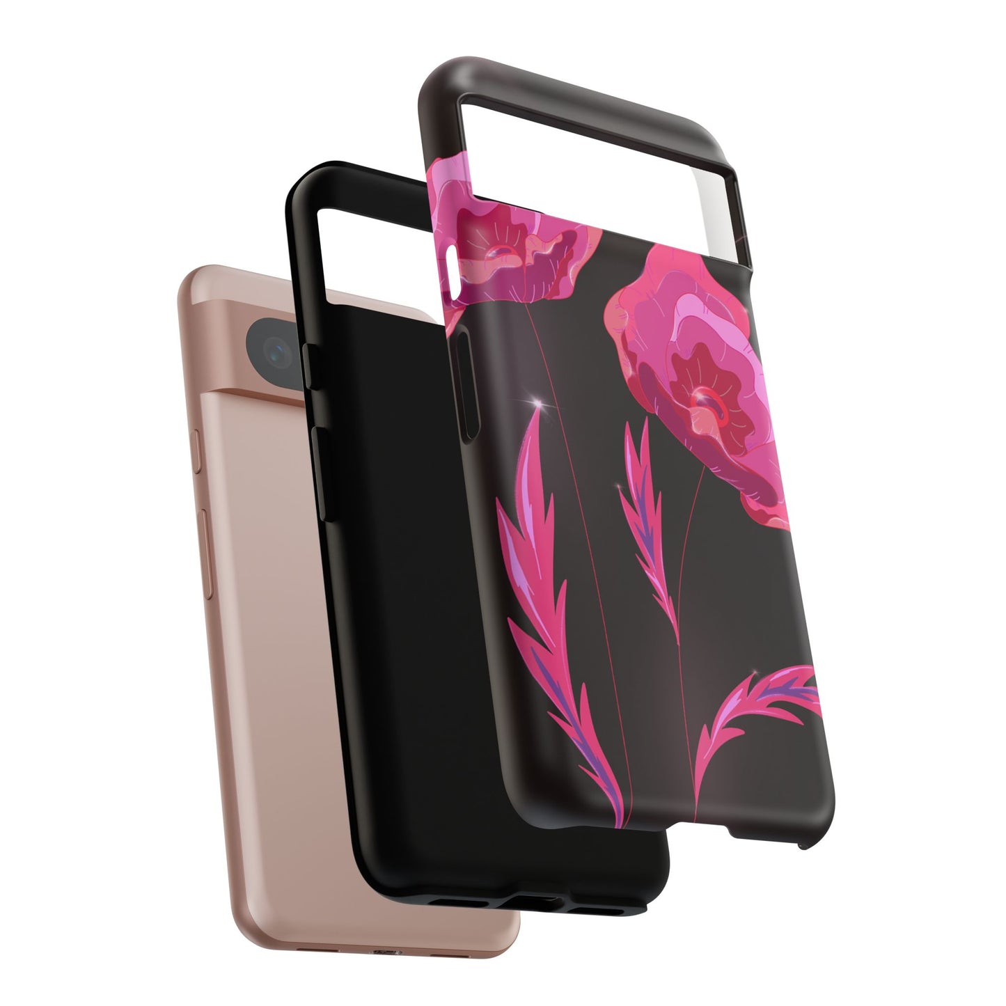 Floral iPhone Case | Tough Cases with Pink Poppy Design, Elegant Flower Phone Cover, Gift for Her, Spring Accessories, Chic Tech
