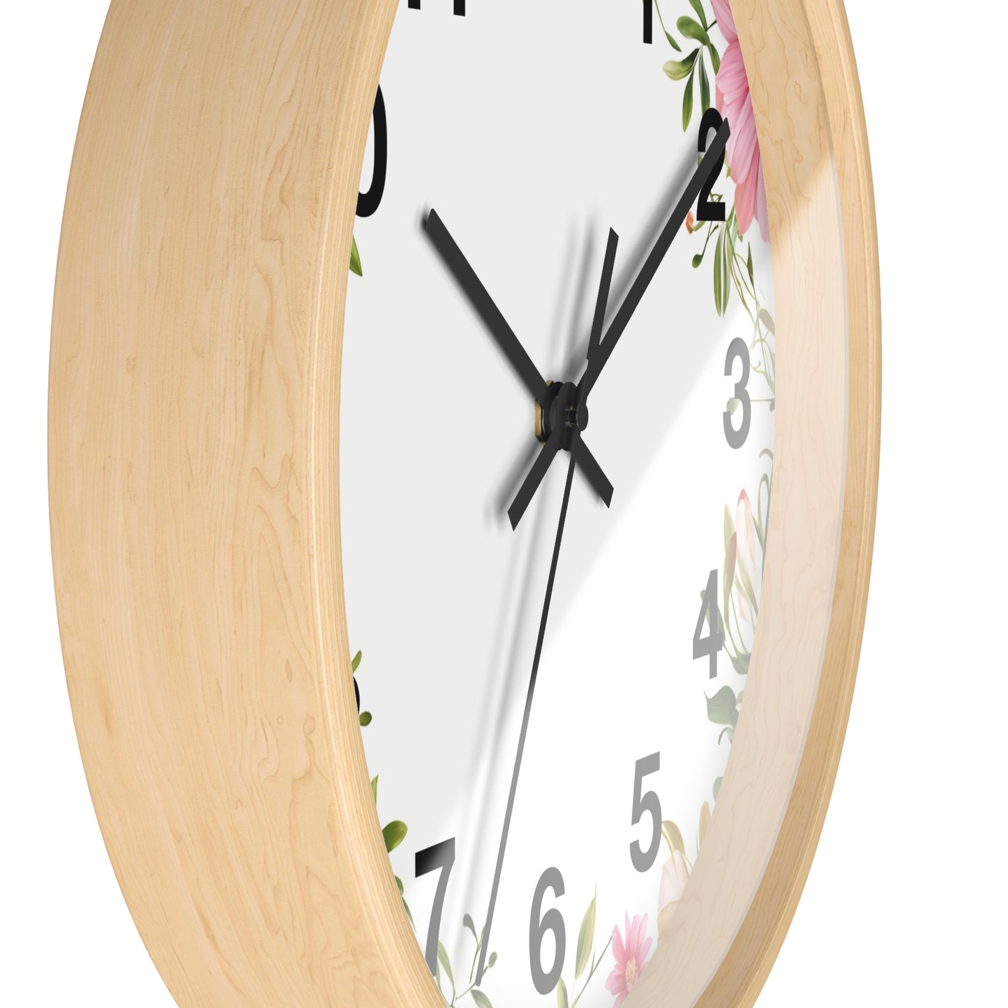 Floral Wreath Wall Clock — Pink Garden Decorative Timepiece