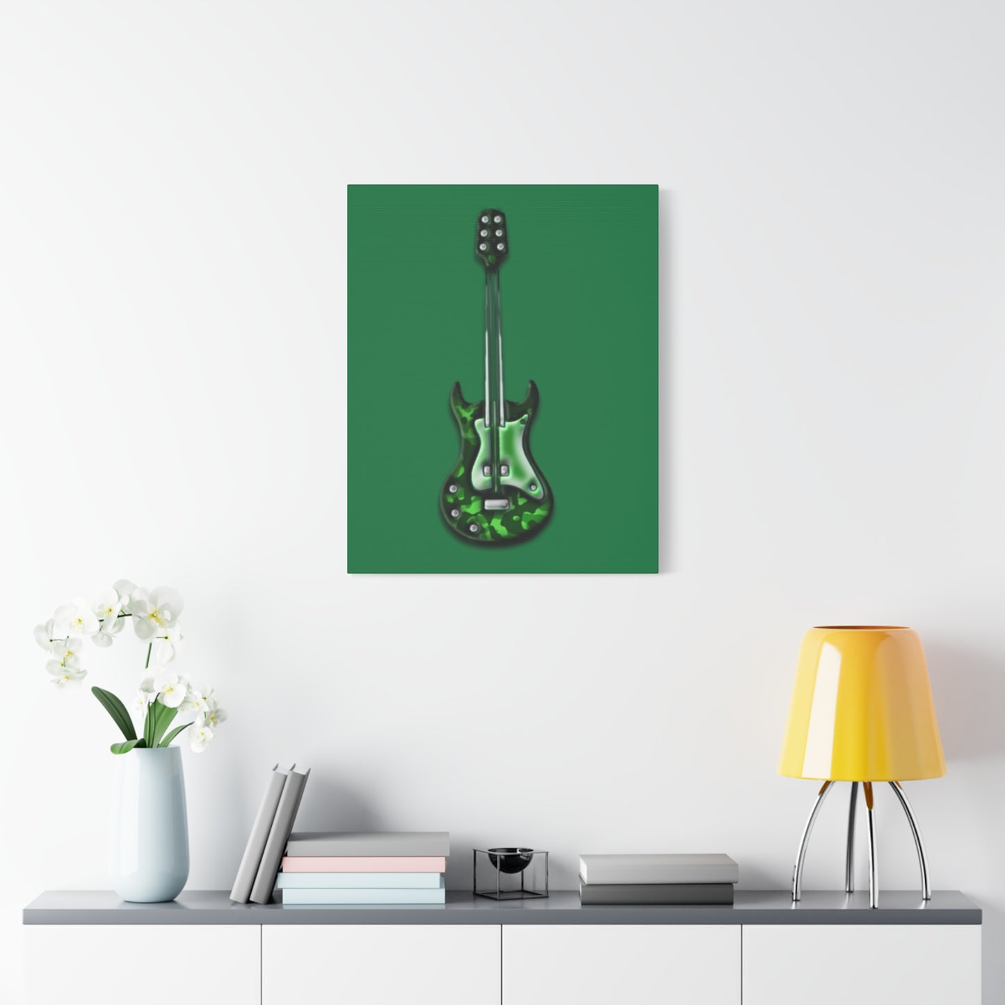Green Electric Guitar Canvas Art, Music Wall Decor, Rock n Roll Gift, Guitar Lover's Art, Stretched Green Canvas, Home Theater Decor