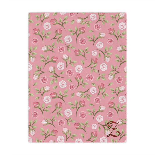 Pink Rose Floral Minky Blanket — Soft Monogrammed "Z" Throw for Nursery, Baby Shower & Gift