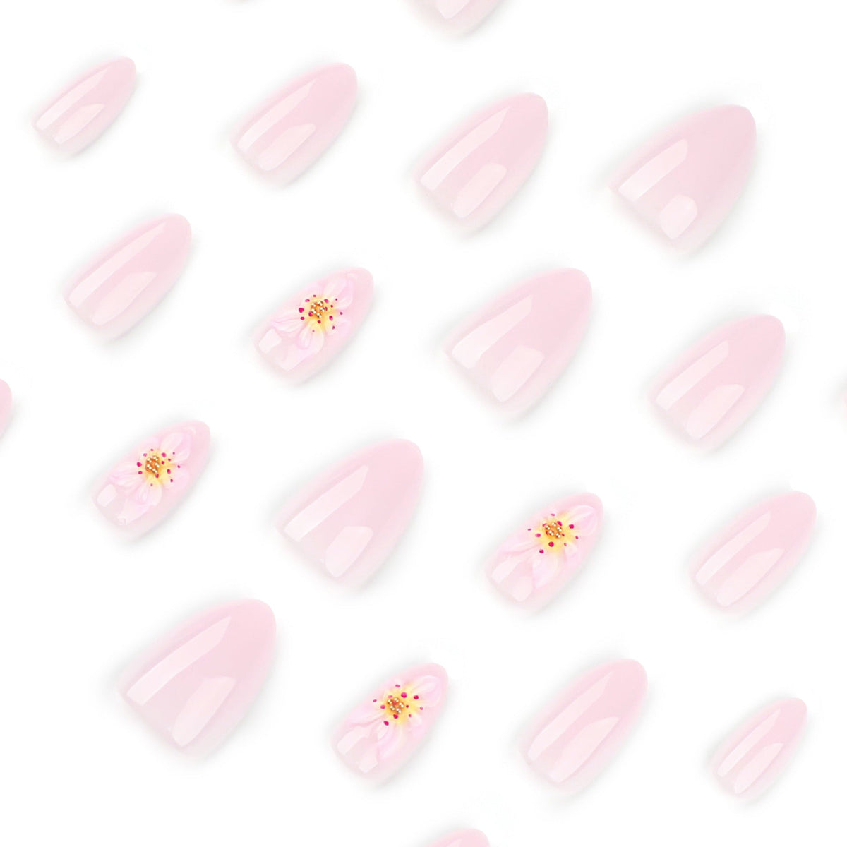 365nails: "Blush Petal Almond" – 3D Floral Hand-painted Almond Nails – Image 3