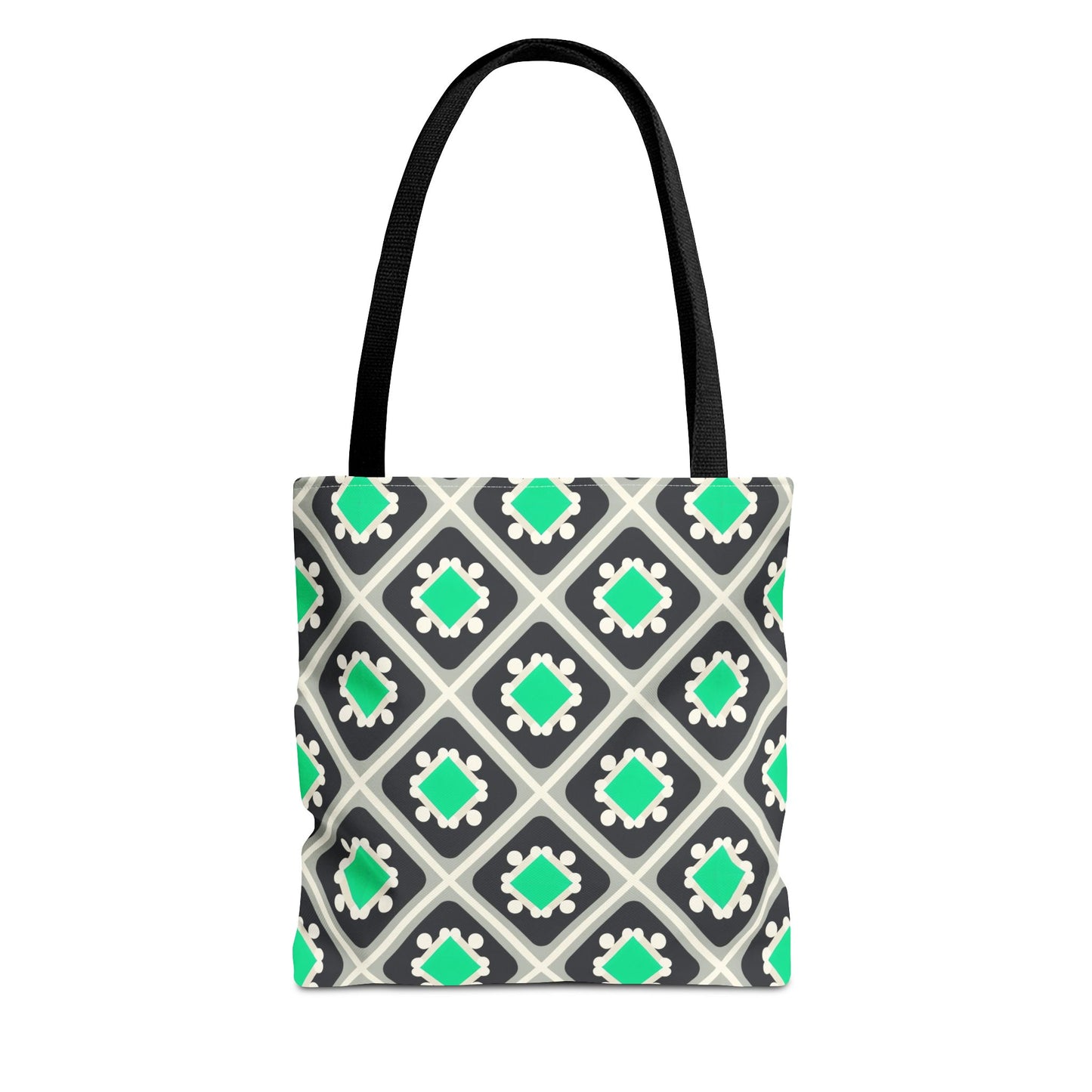 Geometric Mint Tile Tote Bag — Patterned All-Over-Print Shopper