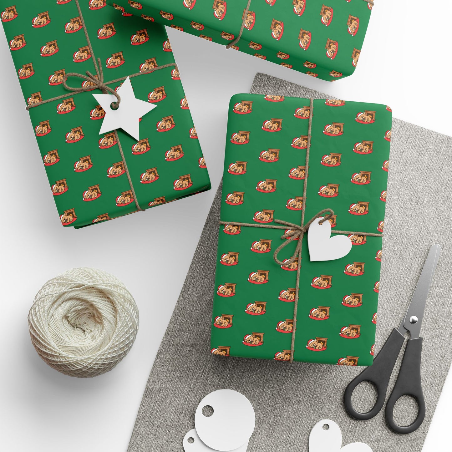 Christmas Green Wrapping Paper Roll with Festive Santa Face Pattern