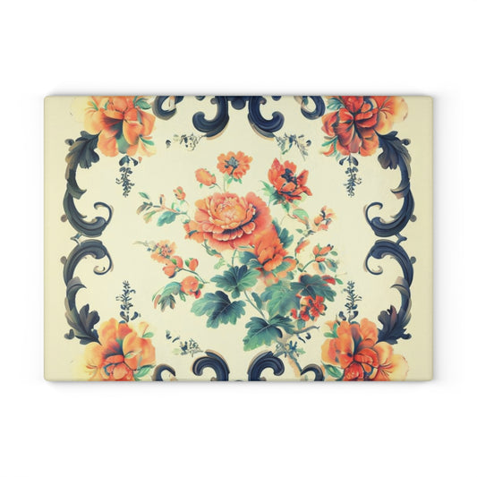 Floral Rose Glass Cutting Board – Vintage Orange Garden Kitchen Decor