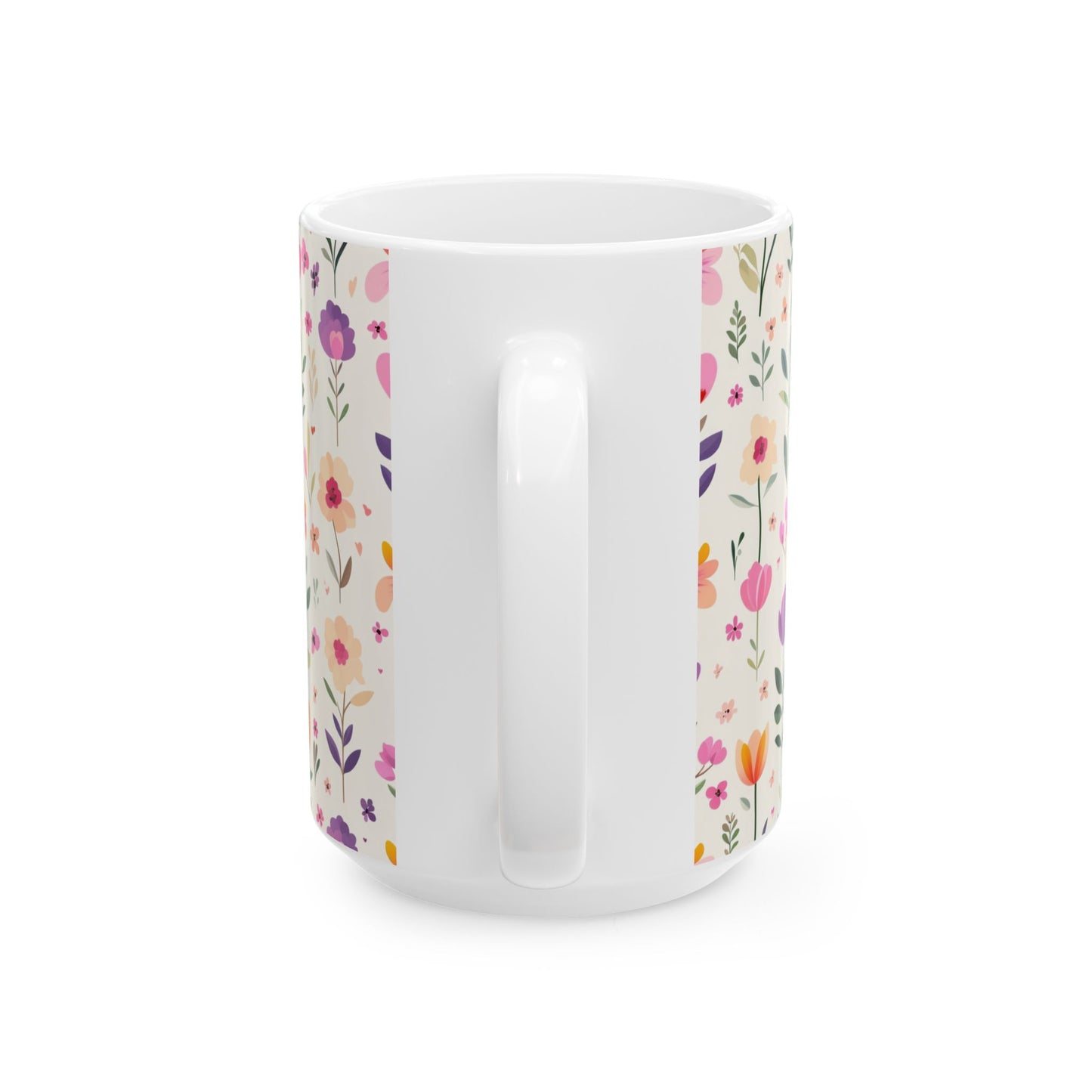 Floral Pattern Ceramic Mug — Pink Spring Flowers 11oz & 15oz