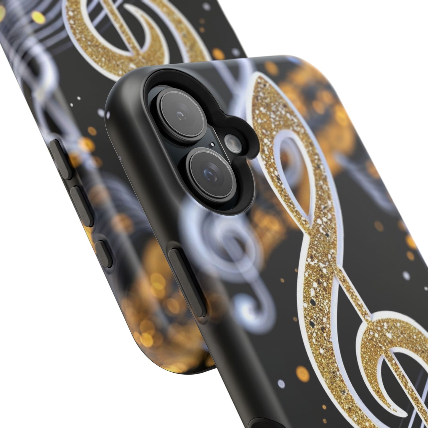 Music Notes Magnetic Impact-Resistant Phone Case — Gold Treble Clef Design
