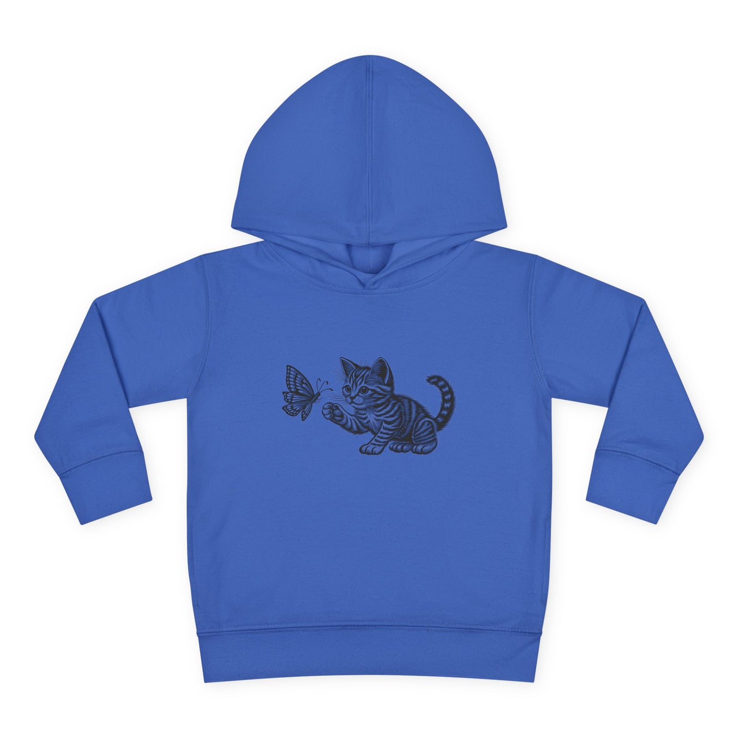 Cute Cat and Butterfly Toddler Hoodie, Toddler Pullover, Kids Fleece Hoodie, Animal Lover Gift, Playtime Pullover