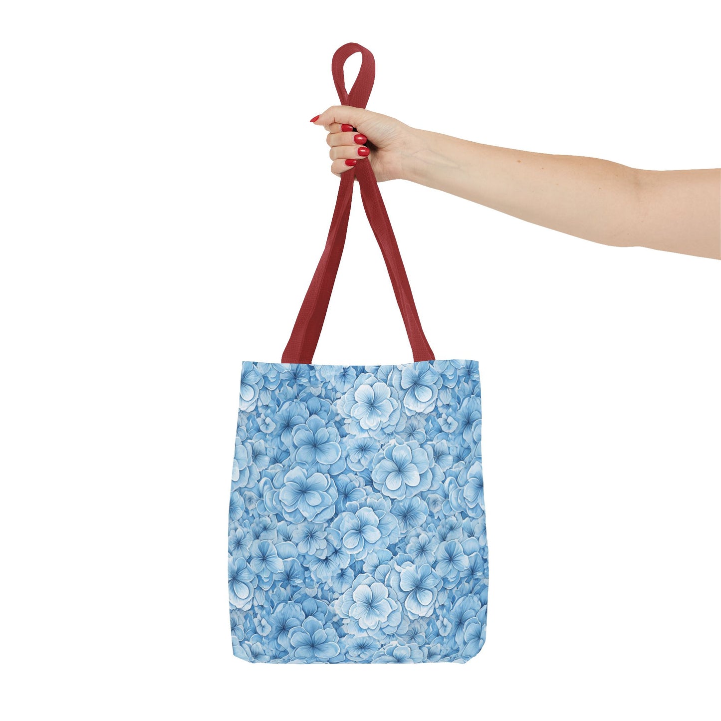 Blue Watercolor Floral Tote Bag — Reusable Flower Pattern Shopper