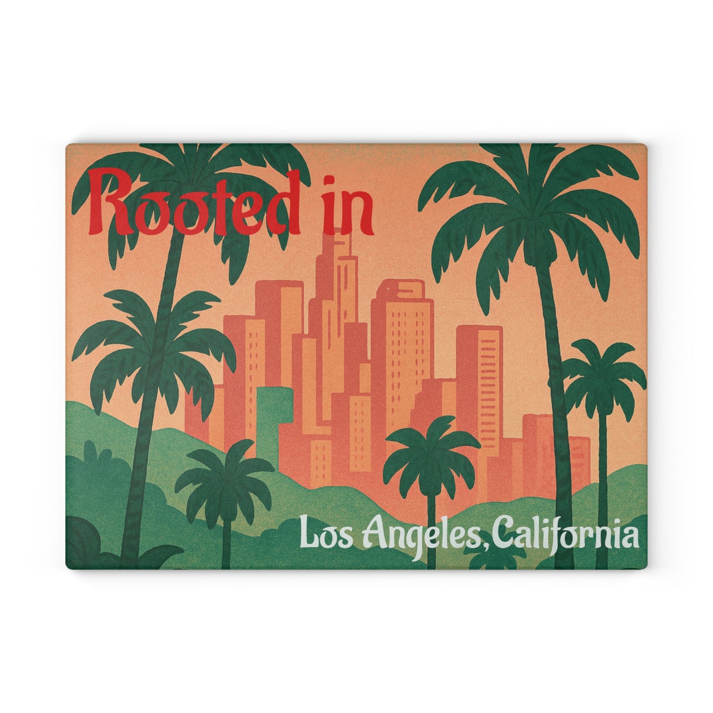 Los Angeles Themed Glass Cutting Board, Home Decor, Kitchen Gift, Housewarming Present, Tropical Kitchenware, Palm Tree Design