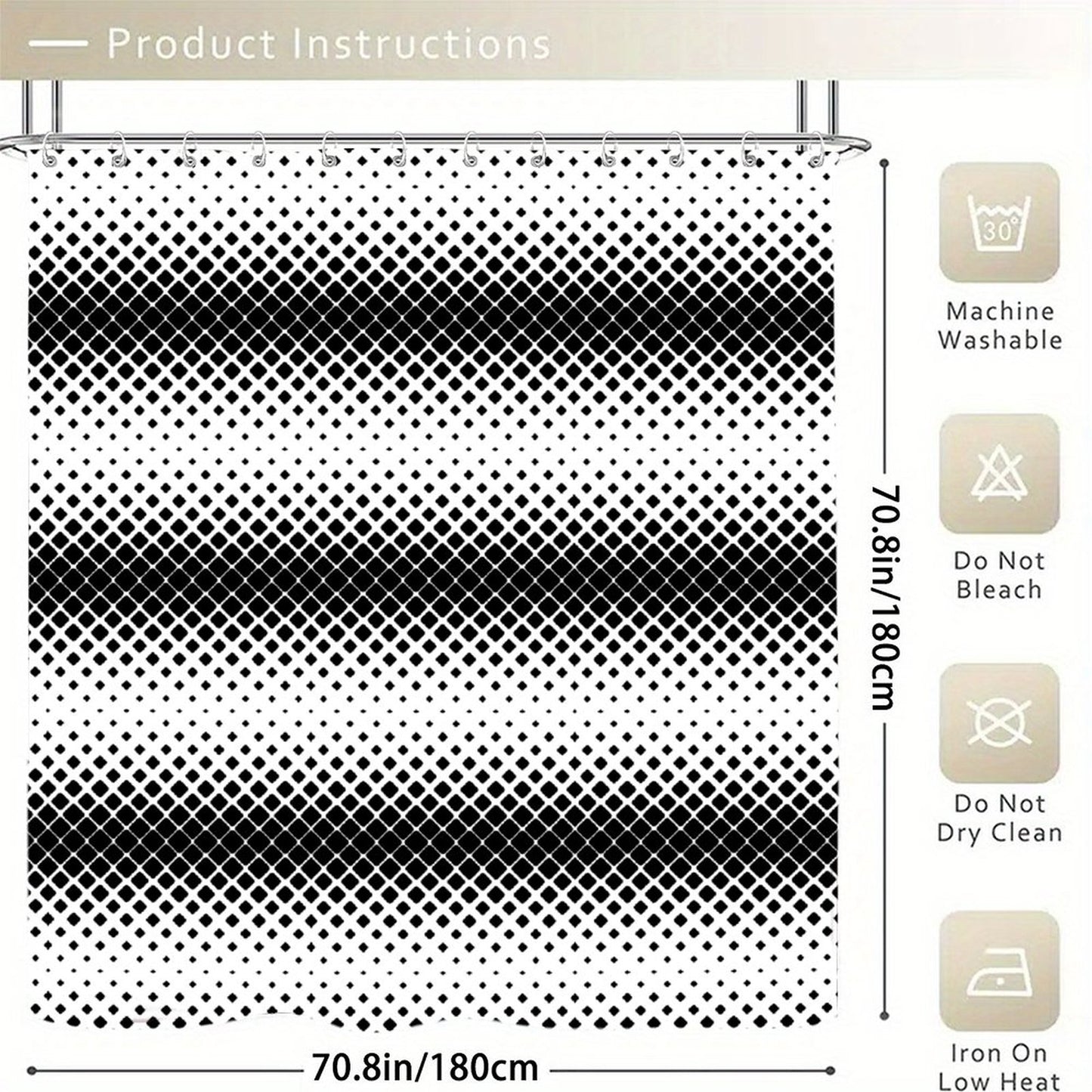 Waterproof Shower Curtain - Black and White