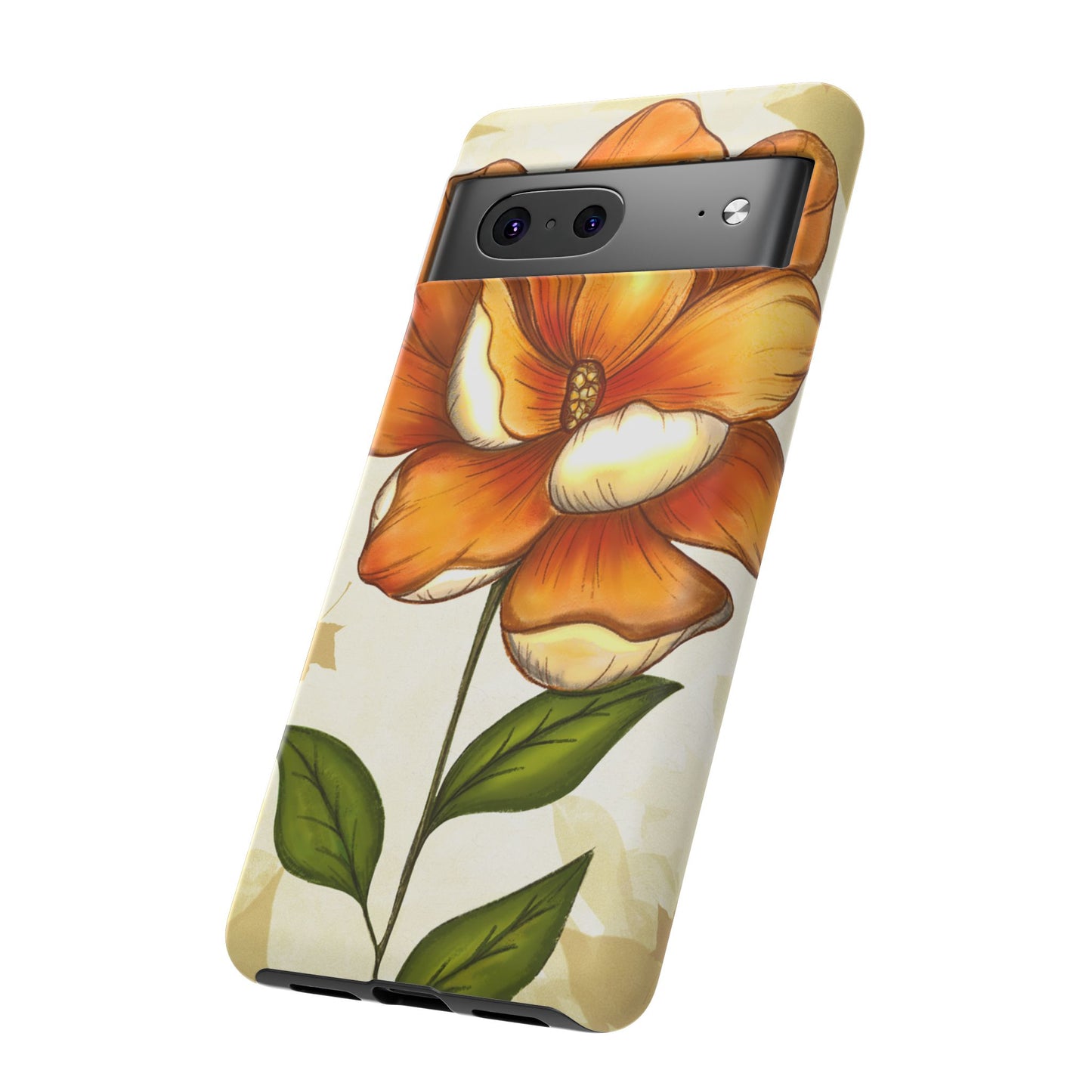 Floral Phone Case with Orange Flower Design, Tough Phone Cover, Floral Gift, Stylish Tech Accessory, Nature Lovers, Spring Vibes