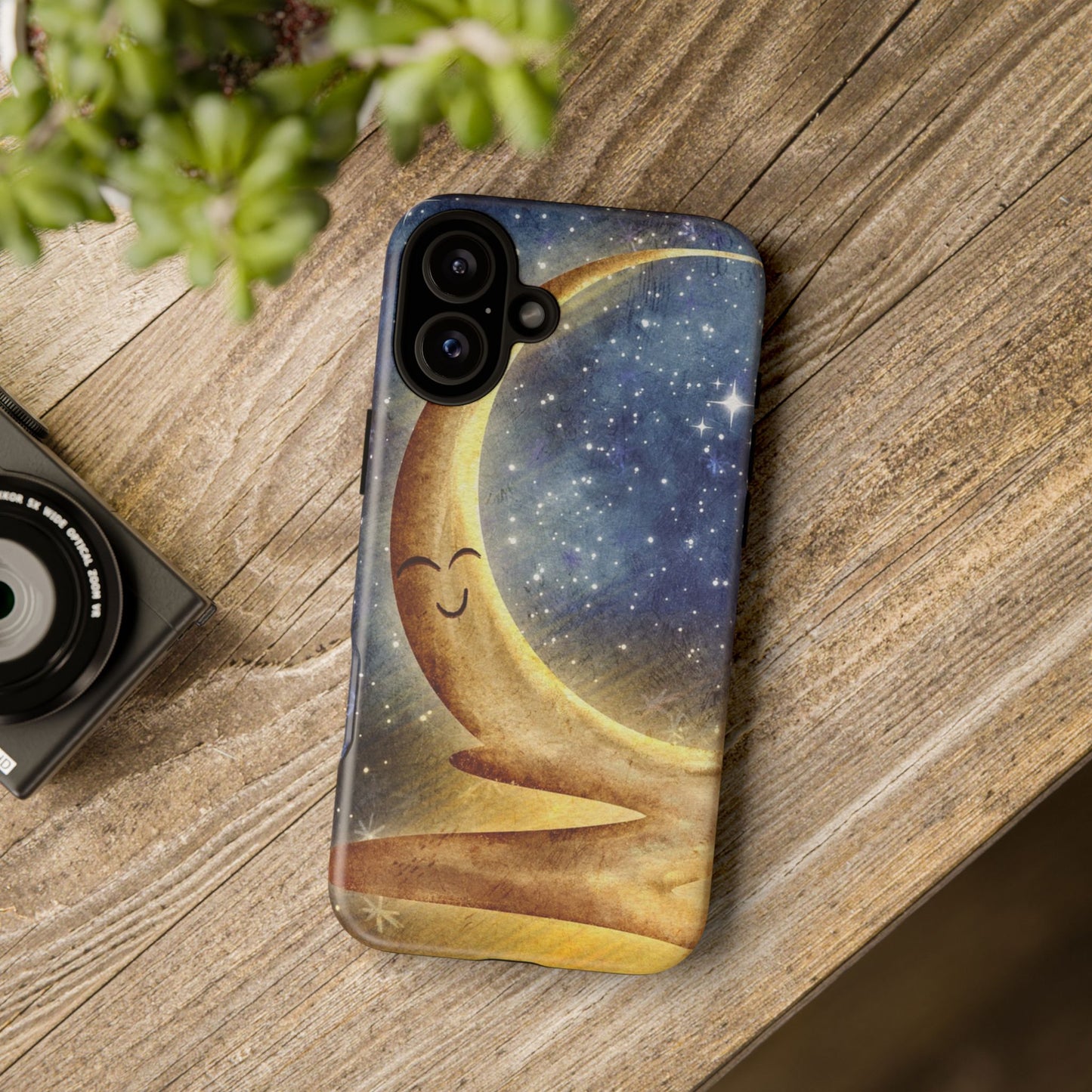 Moonlit Smile Phone Case — Starry Night Crescent Moon iPhone Cover