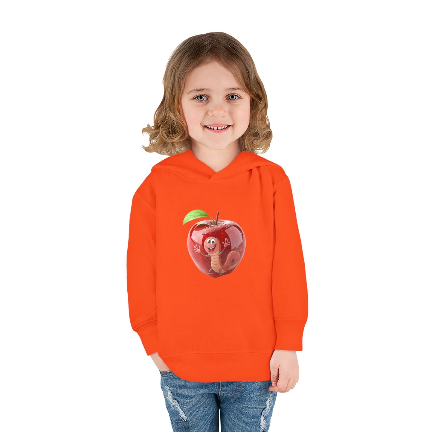 Cute Apple Toddler Pullover Fleece Hoodie - Cozy, Fun, Playful Kidswear, Perfect Gift for Birthdays, Play Dates, or Fall Outings
