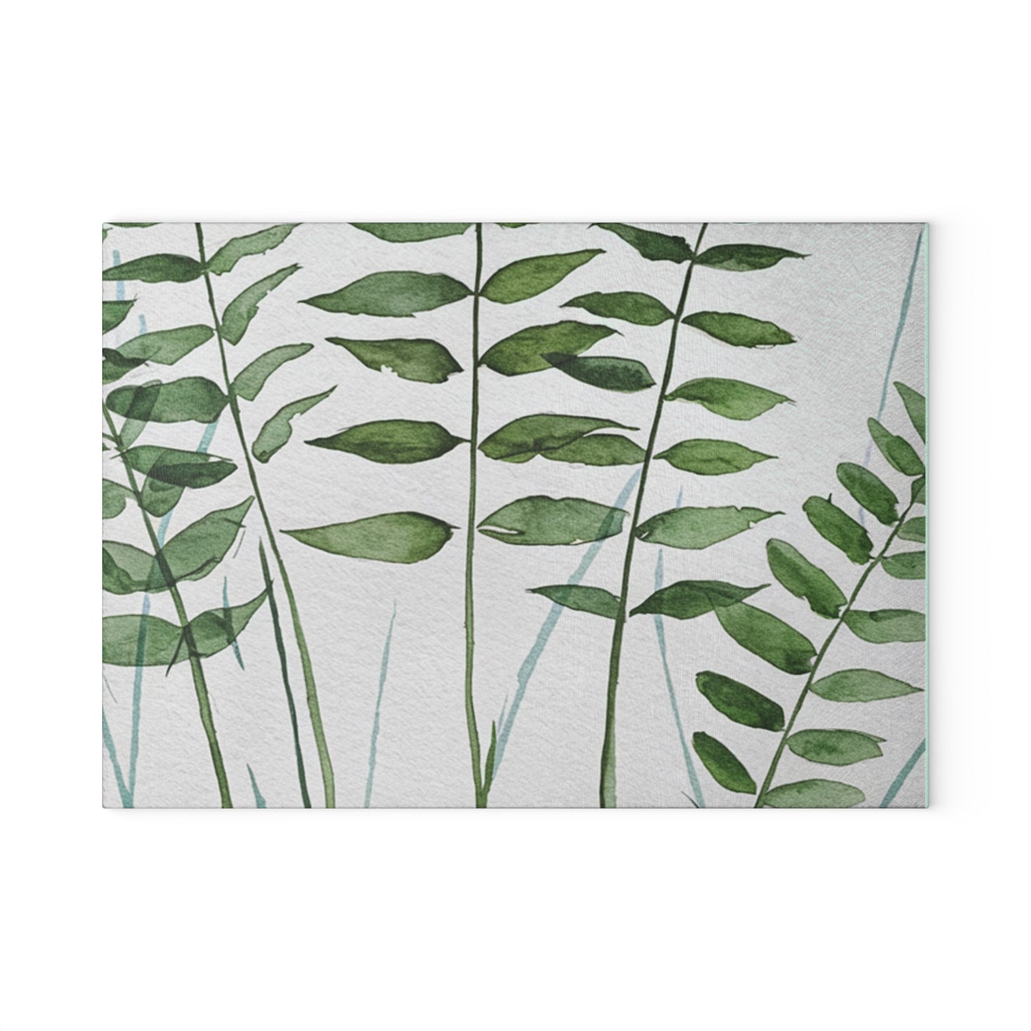 Glass Cutting Board - Green Watercolor Ferns Kitchen Prep Board