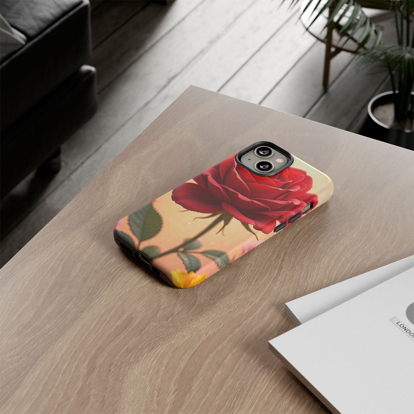 Floral Phone Case with Red Rose Design, Tough Phone Cover, Flower Print, Gift for Her, Stylish Accessory, Floral Aesthetic