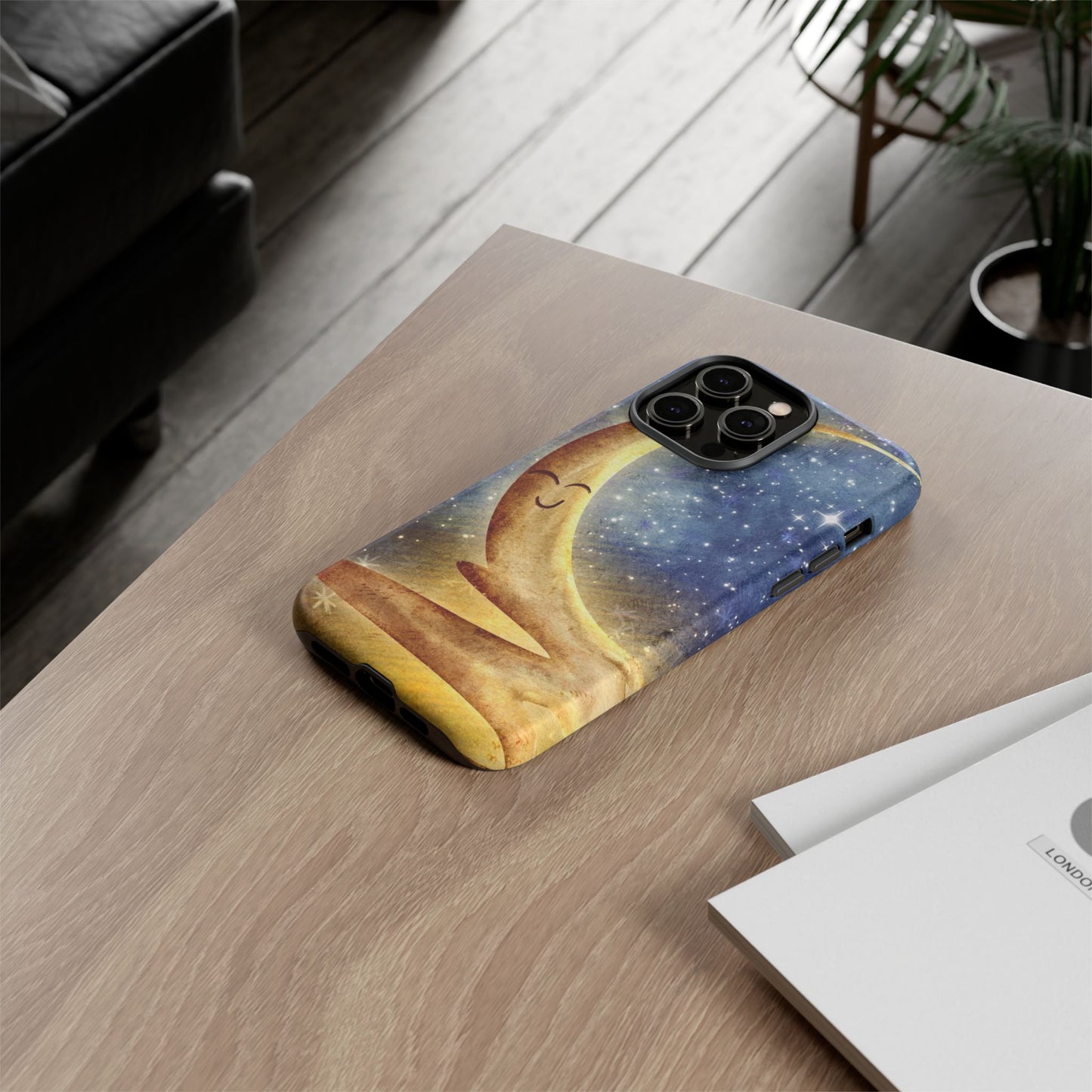 Moonlit Smile Phone Case — Starry Night Crescent Moon iPhone Cover