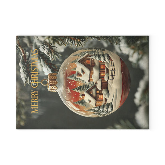 Glass Cutting Board — Vintage Snow Globe 'Merry Christmas' Holiday Kitchen Decor