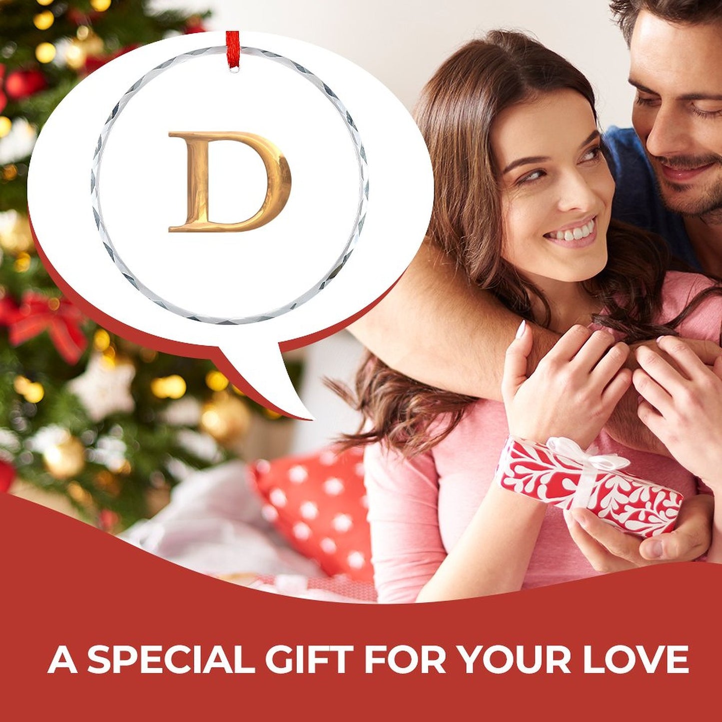 Glass Circular Ornament Pendant - Letter D