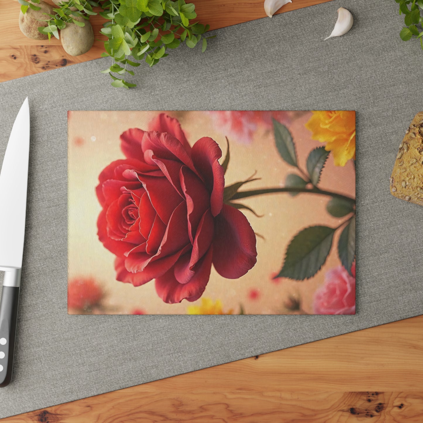 Romantic Floral Glass Cutting Board, Kitchen Decor, Wedding Gift, Home Cooking, Unique Housewarming Gift, Gift for Her