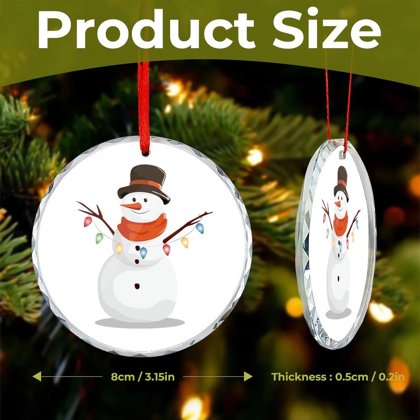 Glass Circular Ornament Pendant - Snowman