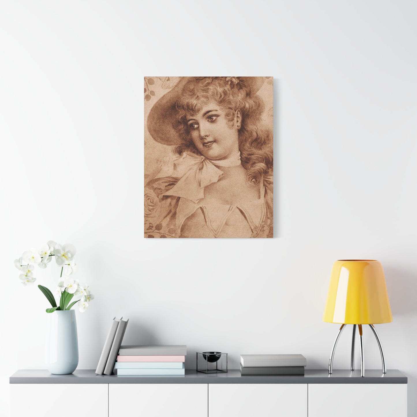Vintage Sepia Portrait Canvas — Romantic Victorian Lady Matte Wall Art