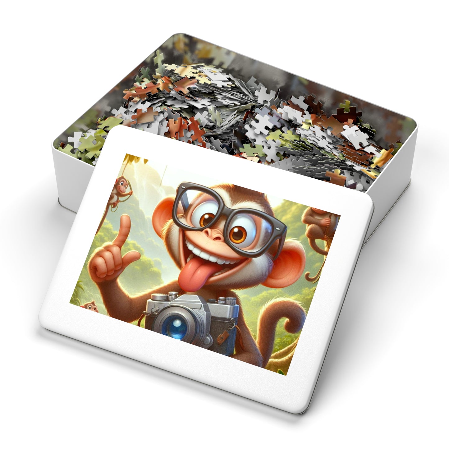 Fun Monkey Jigsaw Puzzle with Tin, Kids Puzzle, Family Game Night, Educational Activity, Gifts for Kids, Animal Themed Puzzle