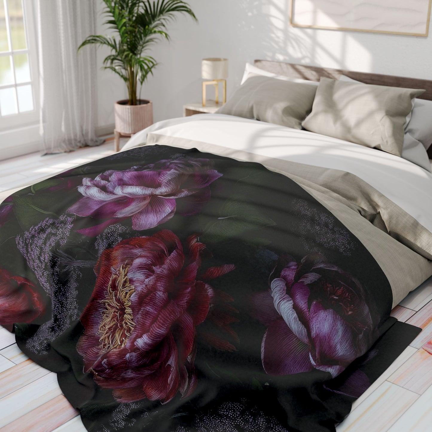 Floral Arctic Fleece Blanket, Cozy Home Decor, Gift for Her, All-Season Warmth, Elegant Design for Home, Flower Throw