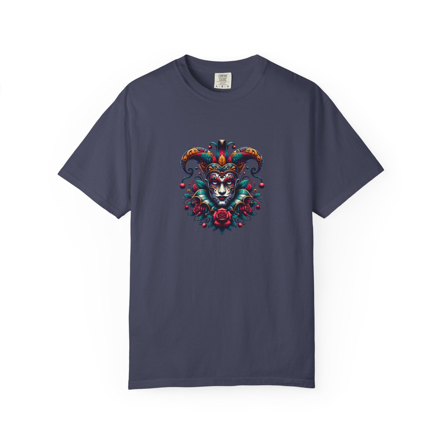 Vibrant Graphic Unisex T-Shirt with Floral Mask Design