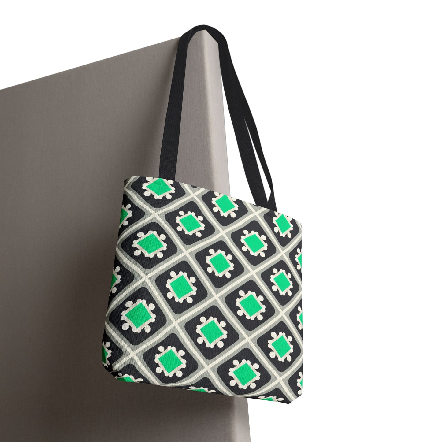Geometric Mint Tile Tote Bag — Patterned All-Over-Print Shopper