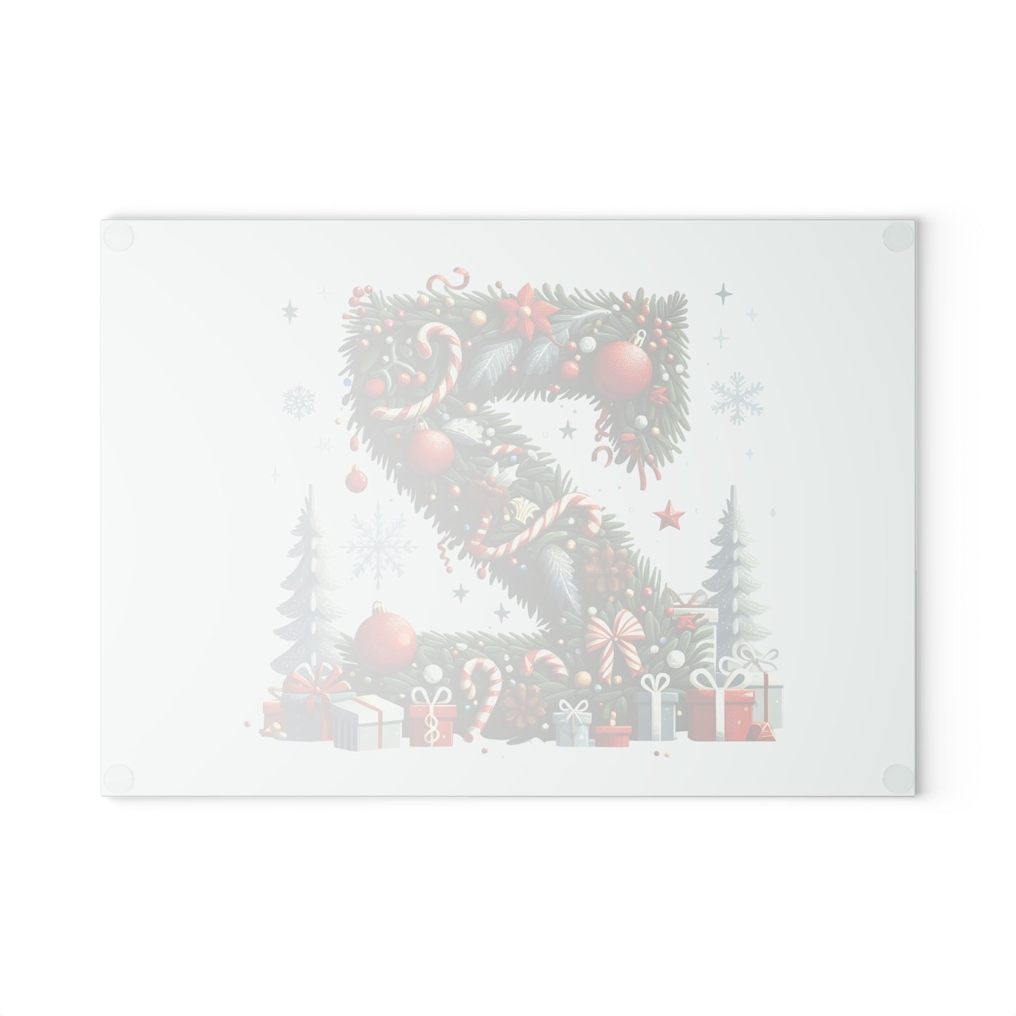 Christmas Wreath Letter 'Z' Glass Cutting Board — Holiday Kitchen Décor with Ornaments & Gifts