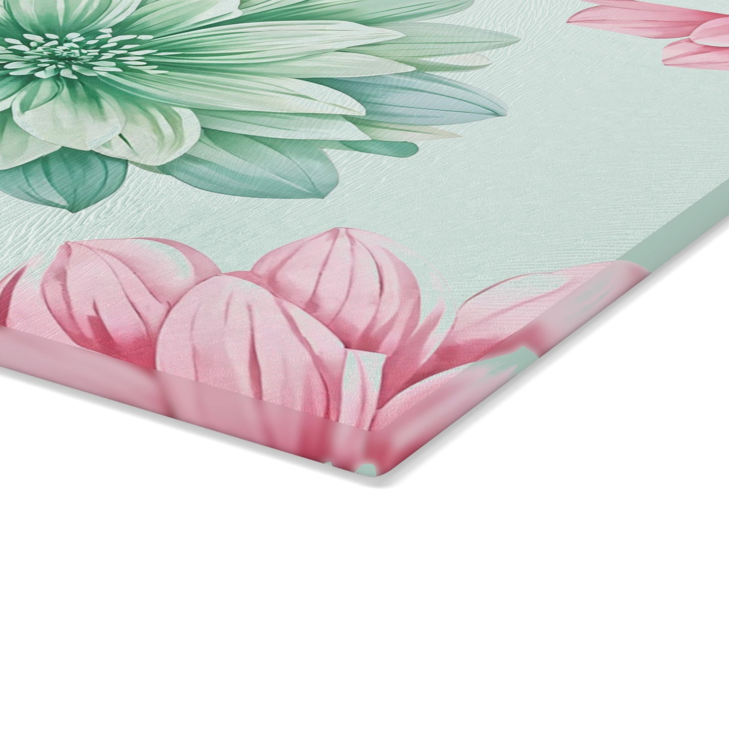 Glass Cutting Board — Pastel Succulent Floral Design (Mint & Pink)