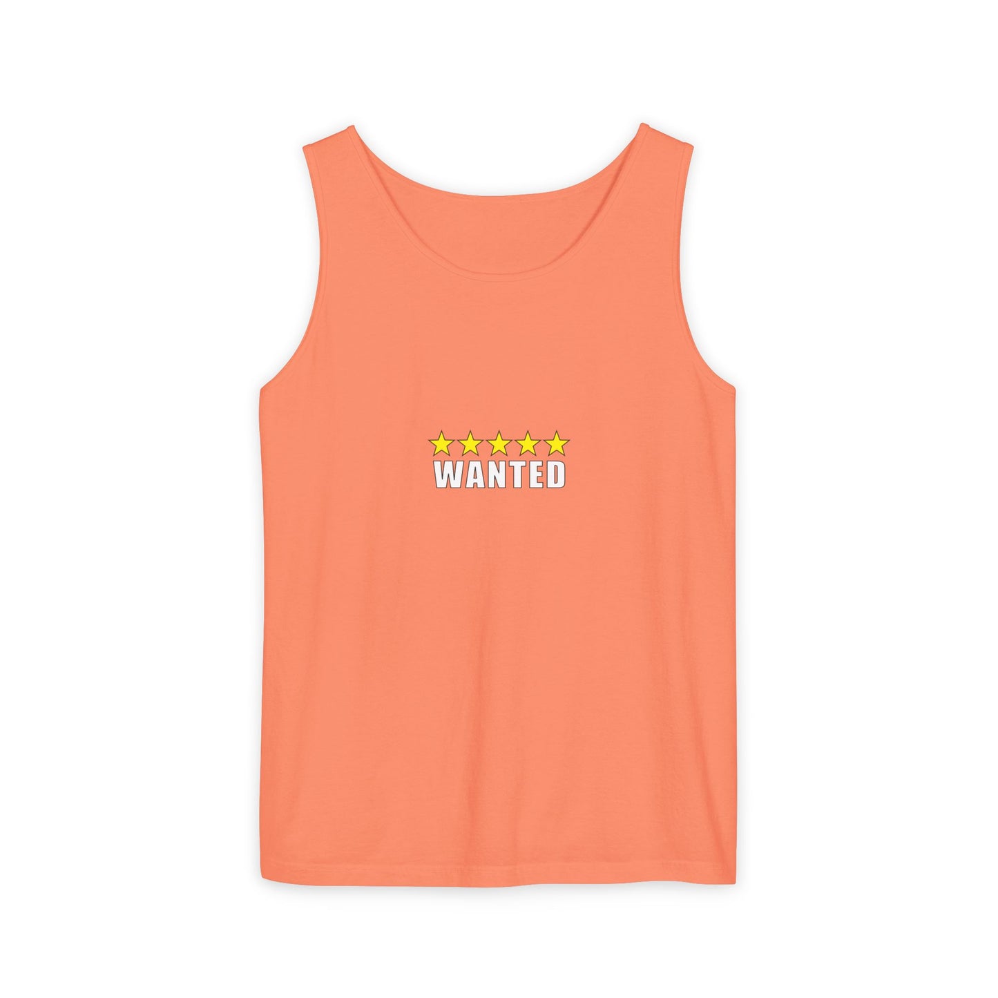 5-Star "WANTED" Garment-Dyed Tank Top, Unisex Summer Shirt, Gift for Him/Her, Trendy Casual Wear, Pool Party Outfit, Unique Graphic Tee