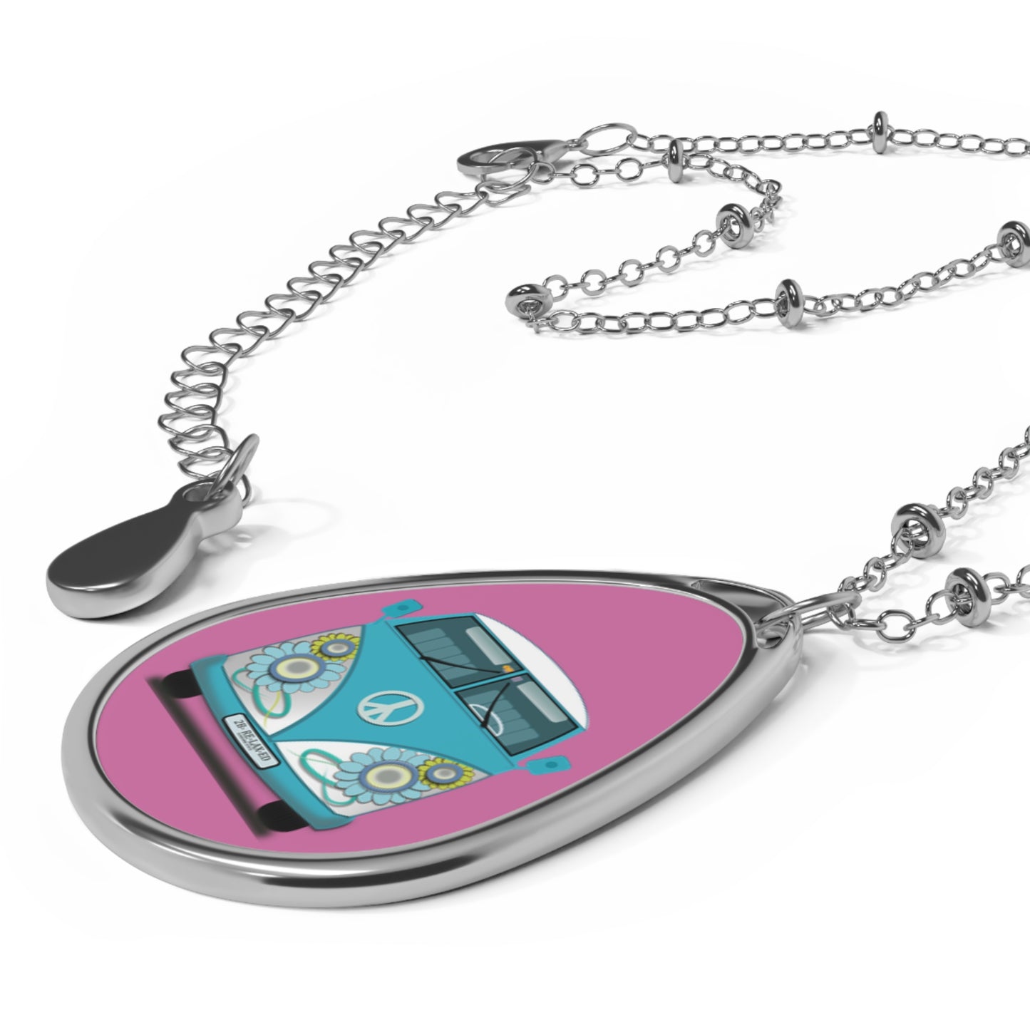 Vintage Inspired Oval Necklace with Retro Van Design, Boho Jewelry, Gift for Adventure Lovers, Summer Accessories, Festival Jewelry
