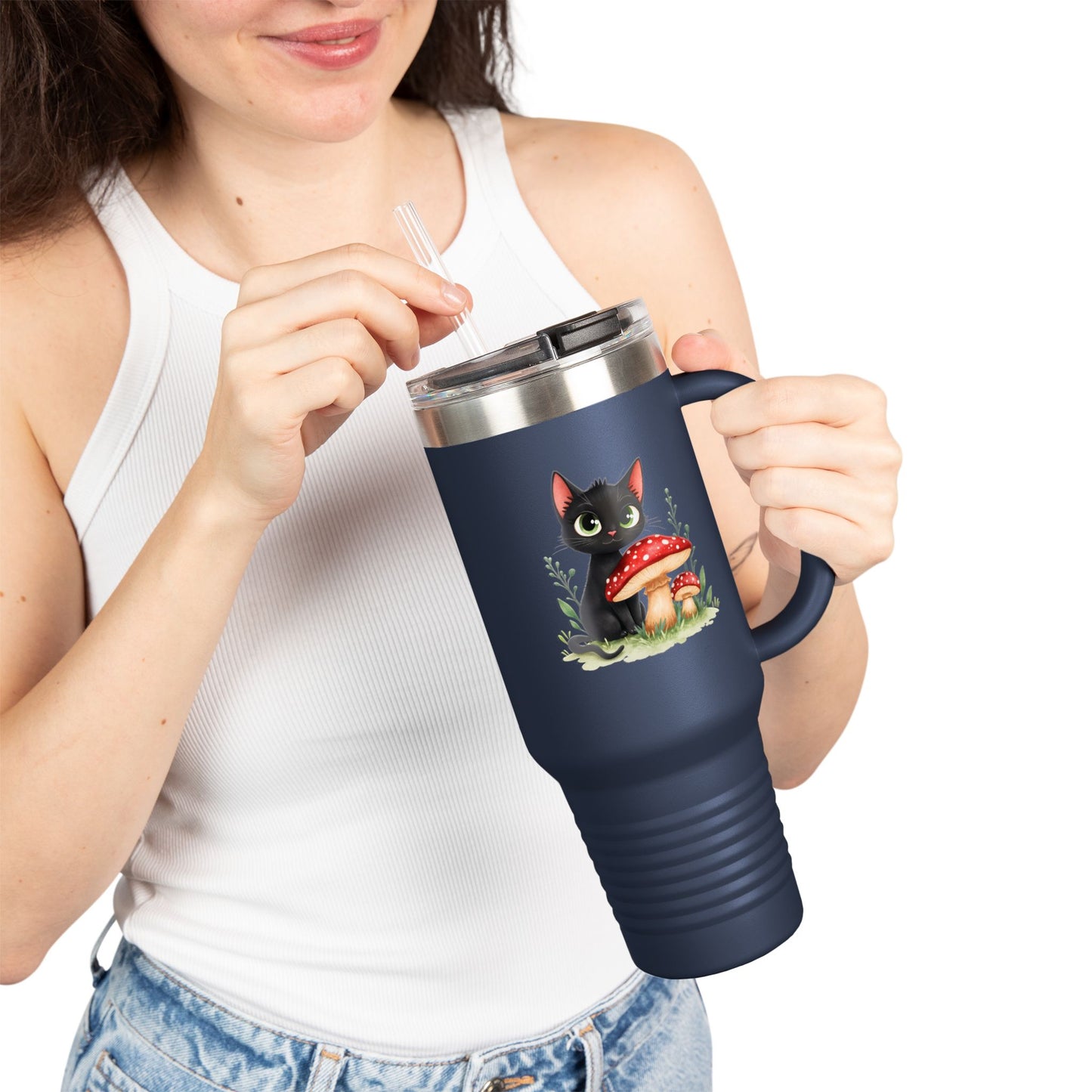Cute Cat & Bunny Insulated Travel Mug - 40oz Drink Holder for Coffee, Tea, Gifts, Animal Lover, Travel
