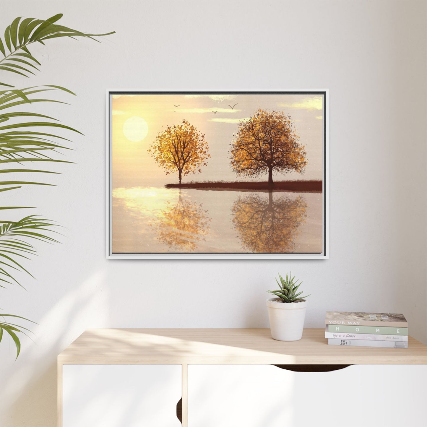 Framed Matte Canvas Wall Art — Golden Autumn Trees Reflection