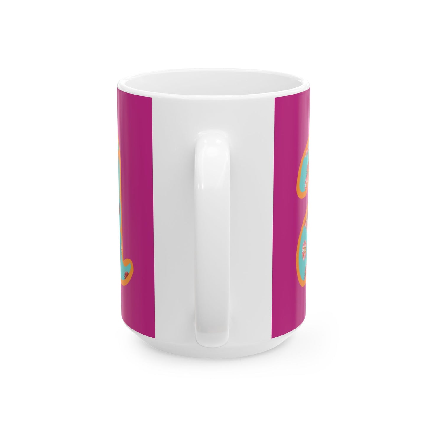 Floral Lettered Ceramic Mug - Vibrant Coffee Cup, Gift for Her, Kitchen Decor, Personalized Drinkware, Fun Floral Mug