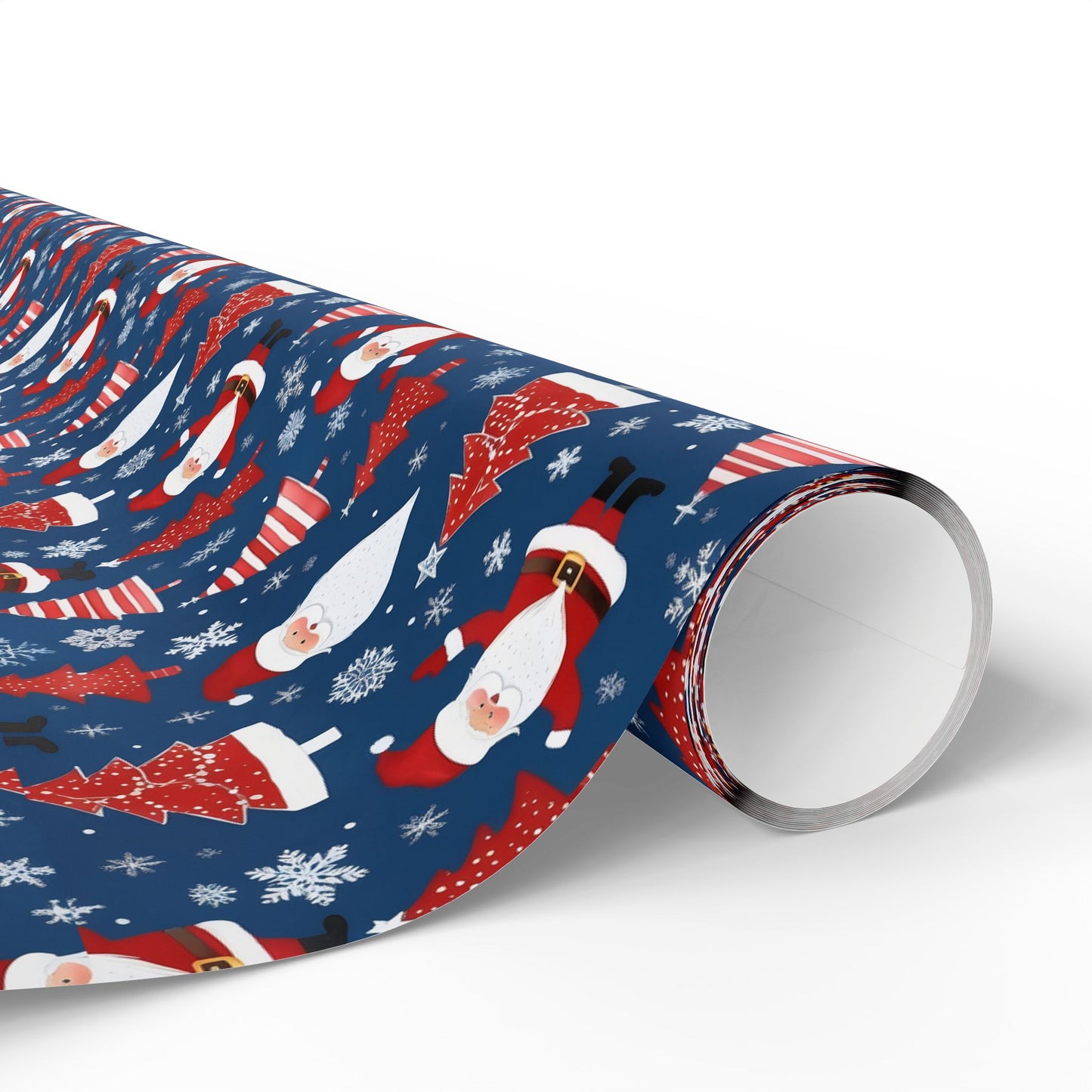 Christmas Santa Wrapping Paper Roll — Blue Festive Holiday Gift Wrap with Santa, Snowflakes & Stockings
