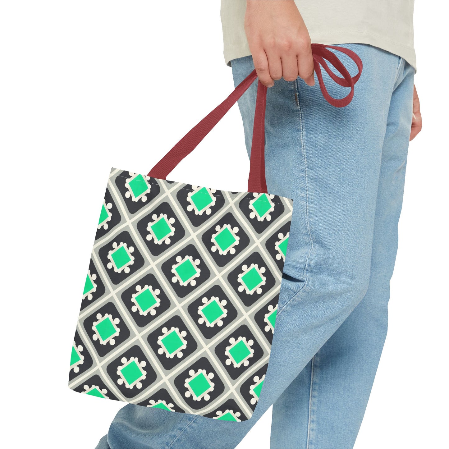 Geometric Mint Tile Tote Bag — Patterned All-Over-Print Shopper