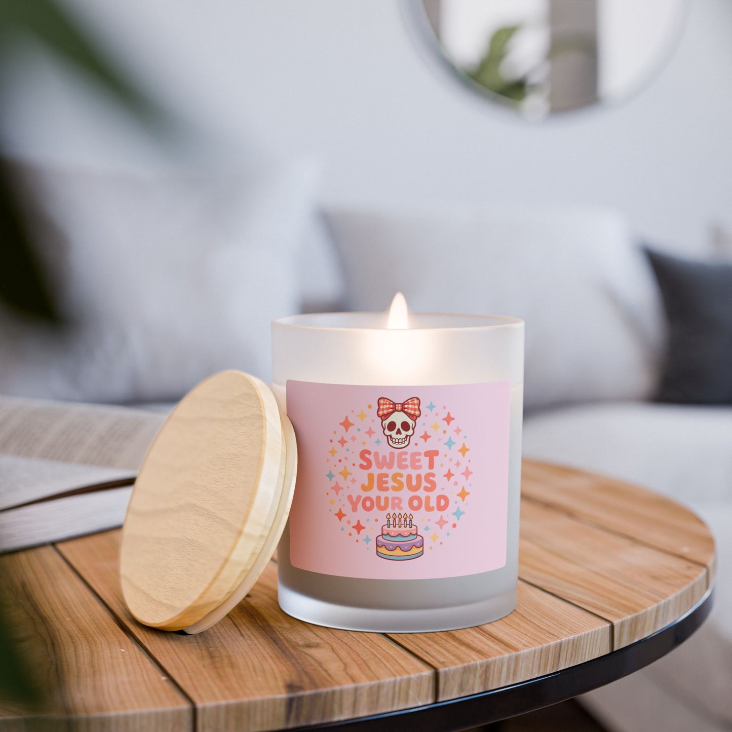 Candle — Sweet Jesus You’re Old Birthday Frosted Glass Candle (11 oz)
