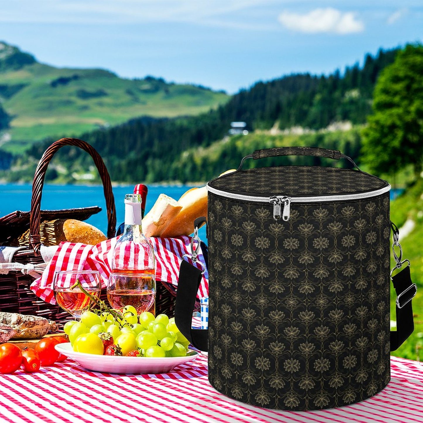 Round Collapsible Insulated Cooler Bag with Shoulder Strap A018 (All-Over Printing)