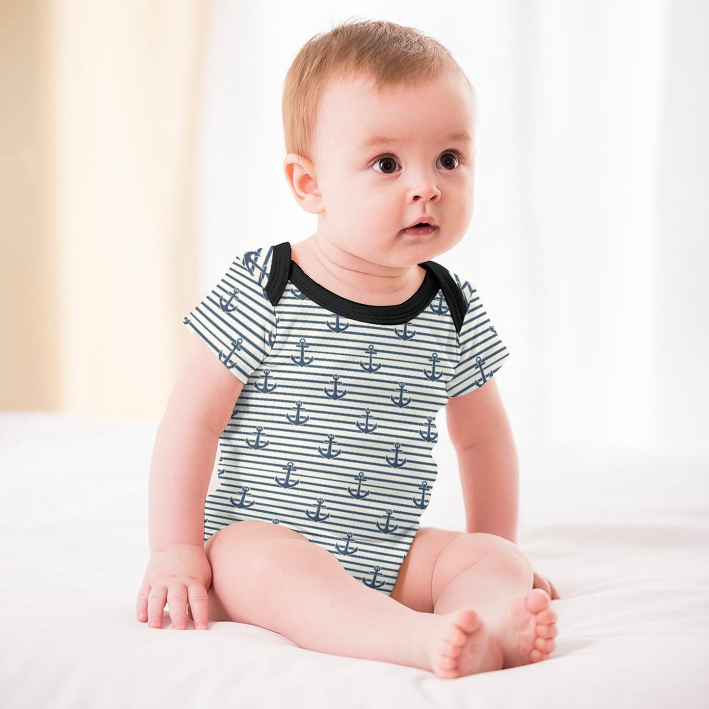 Faux Cotton Short Sleeve Baby Romper Anchors