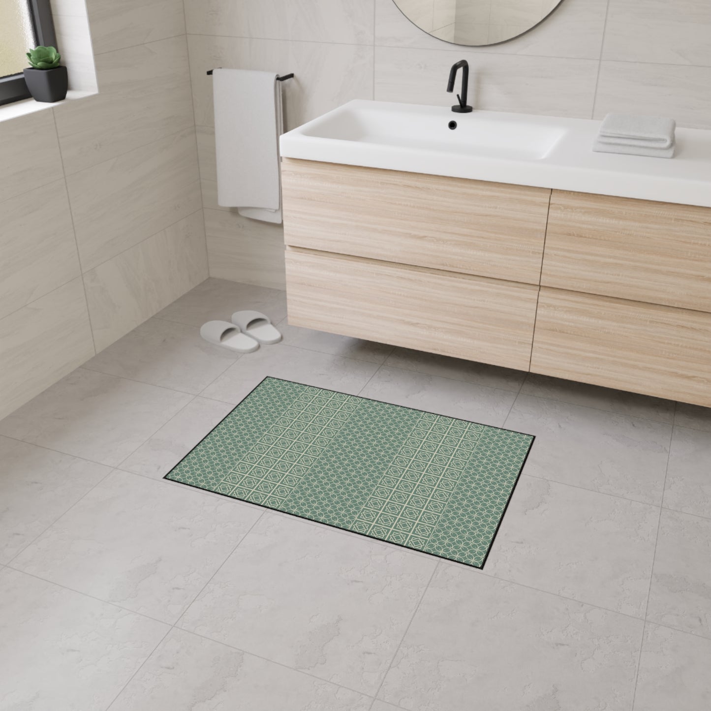 Green Geometric Heavy Duty Floor Mat — Durable Non-Slip Entry Rug