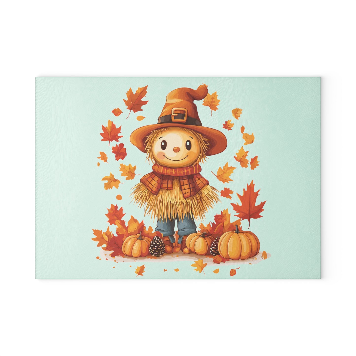 Autumn Scarecrow Glass Cutting Board, Fall Kitchen Decor, Thanksgiving Gift, Food Prep Surface, Harvest Homeware, Seasonal Cooking Tool