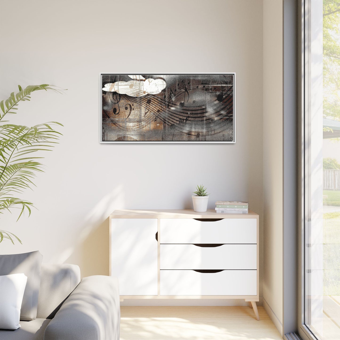 Framed Music Notes Canvas Print — Abstract Vintage Piano & Sheet Music Wall Art