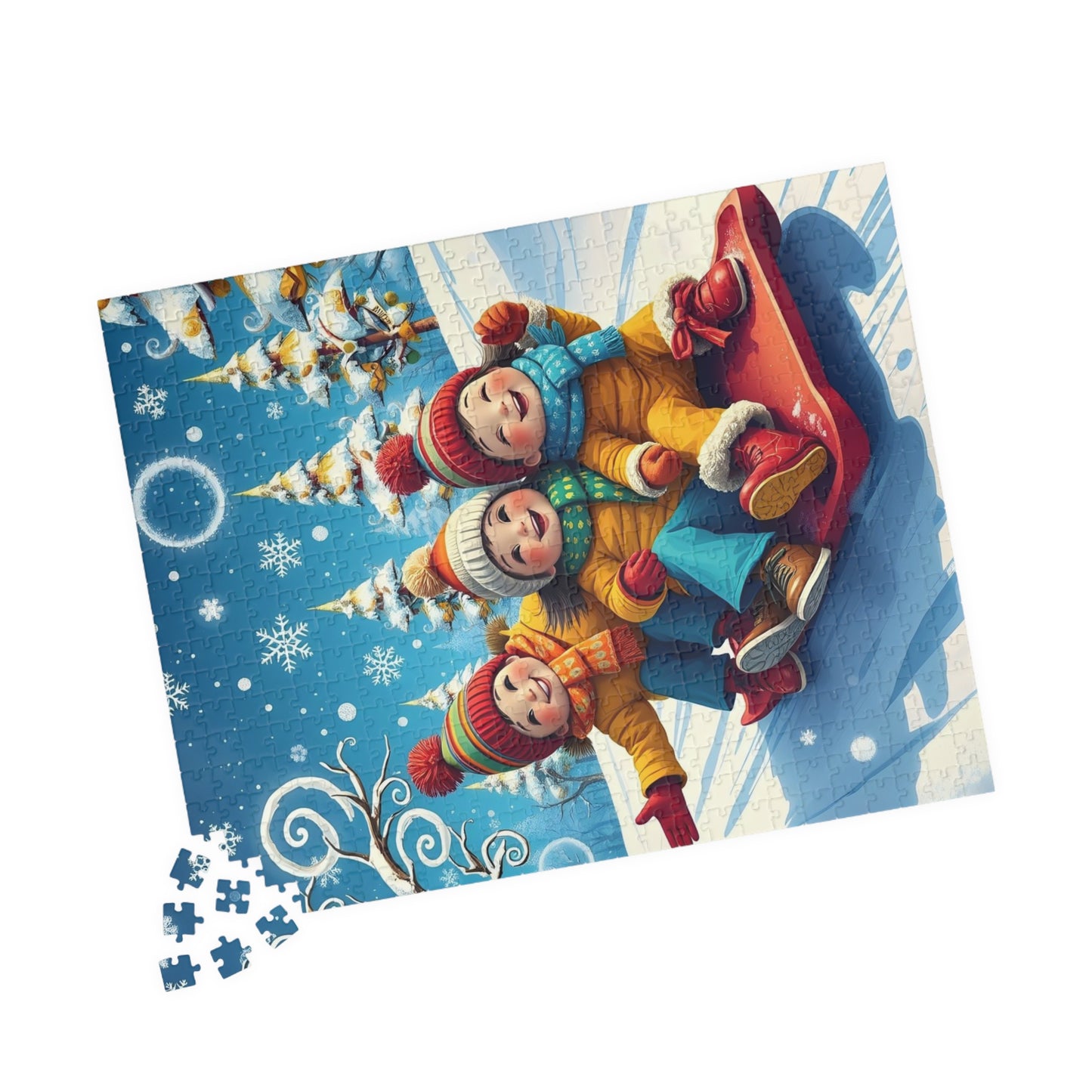 Kids Sledding Winter Scene Jigsaw Puzzle — Holiday Family Fun (110–1014 pcs)