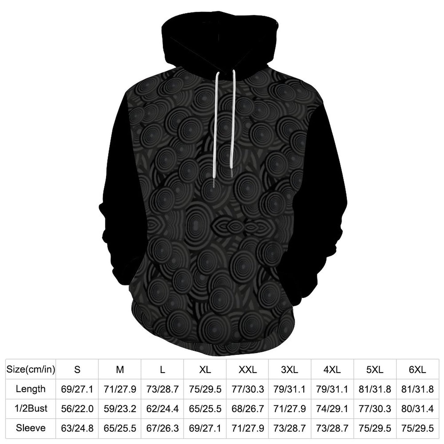 Black Pattern Unisex Cool Hoodie with Double-layer Cap