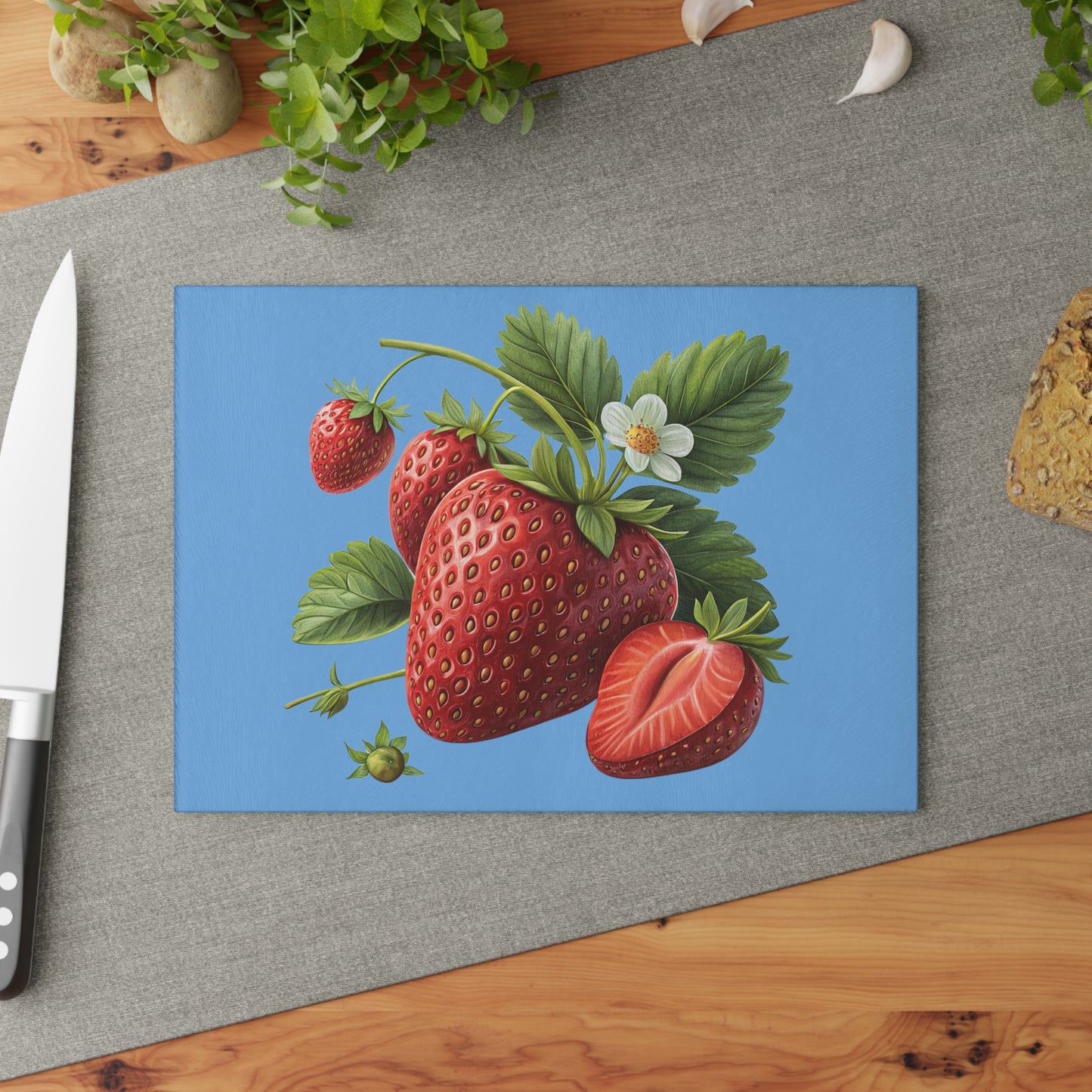 Strawberry Glass Cutting Board, Kitchen Decor, Farmhouse Style, Gift for Chefs